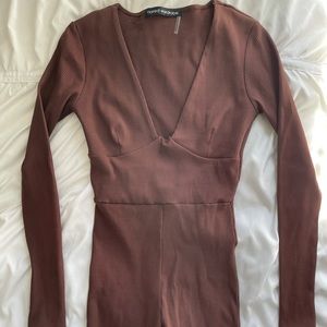 Naked Wardrobe Jumpsuit Ribbed, Chocolate NWOT
